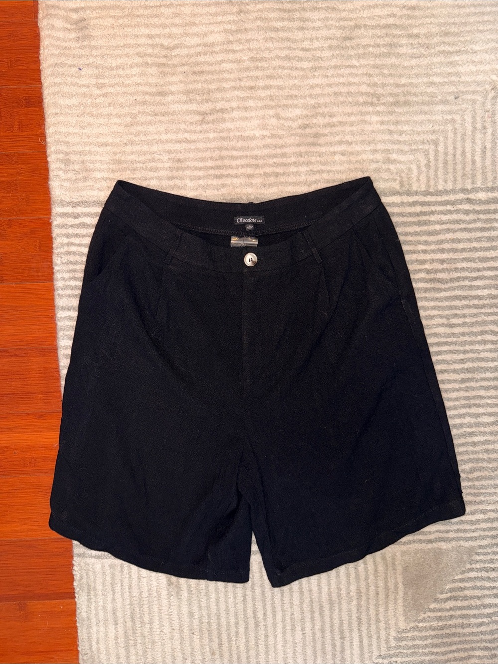 Black Pleated Linen Blend Bermuda Shorts Carolyn Bessette-Kennedy Style L